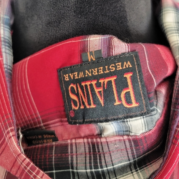 Men's Plains Westernwear Red Plaid Snap Button Down Size Medium - Picture 4 of 5